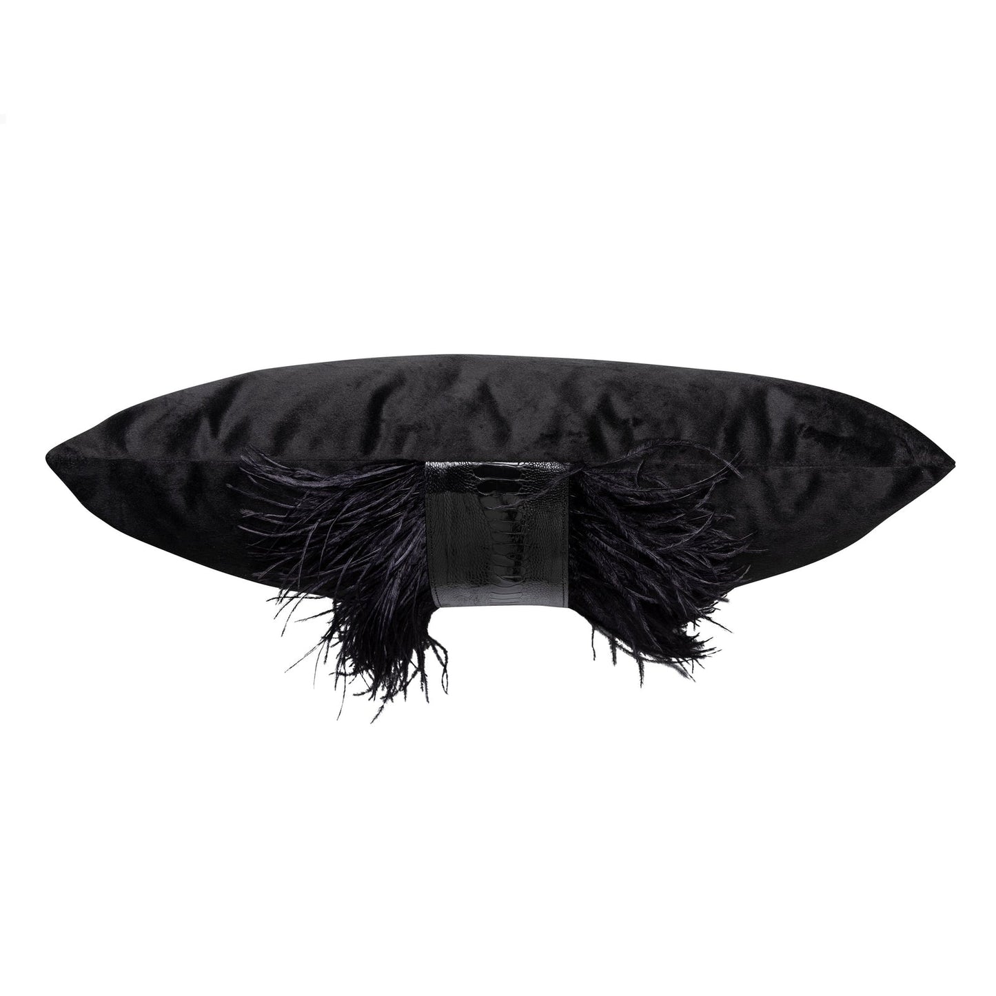 Ostrich Trim Pillow - Black / Velvet