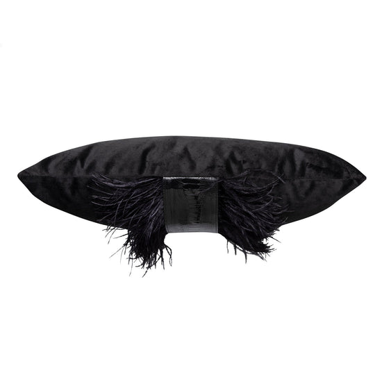Ostrich Trim Pillow - Black / Velvet