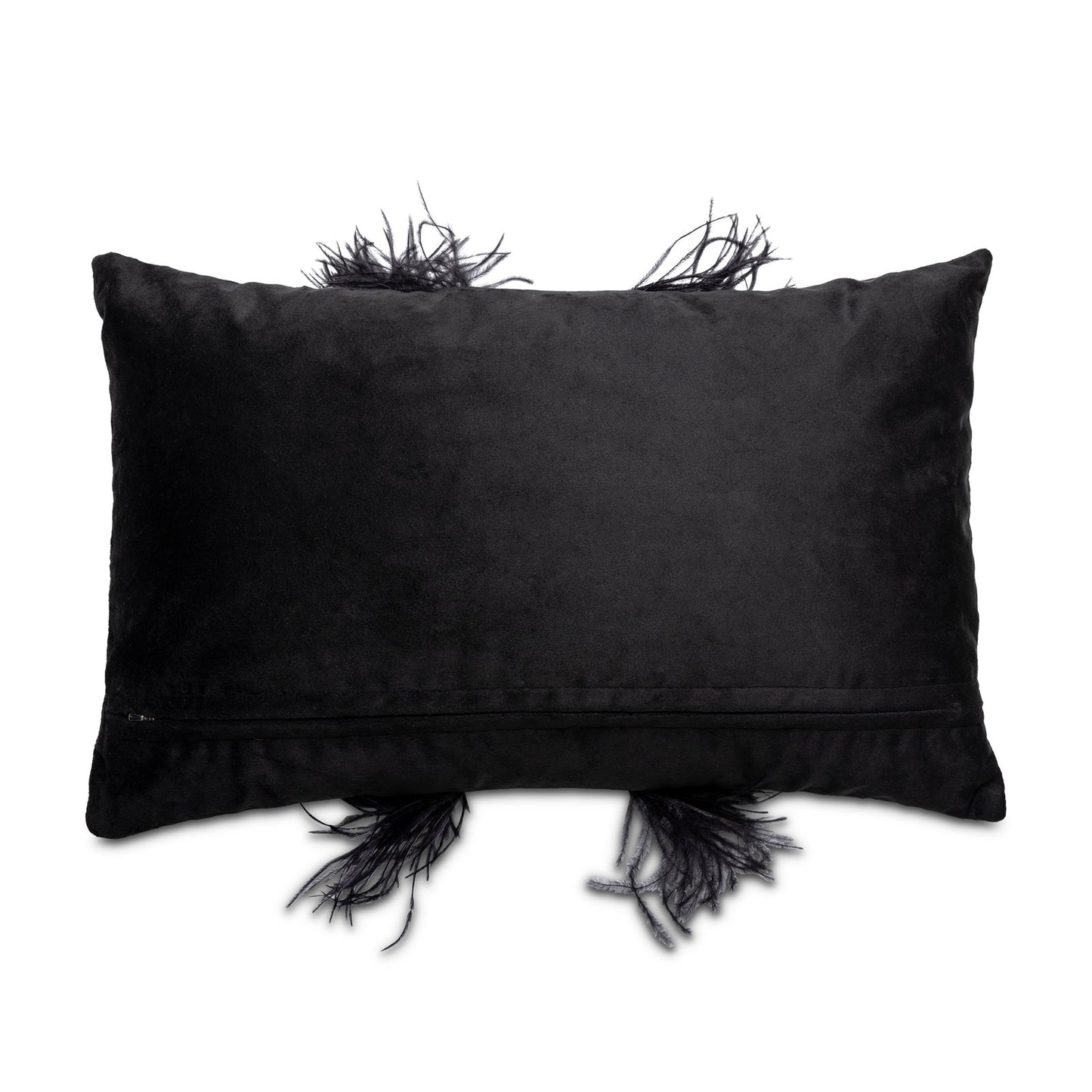 Ostrich Trim Pillow - Black / Velvet