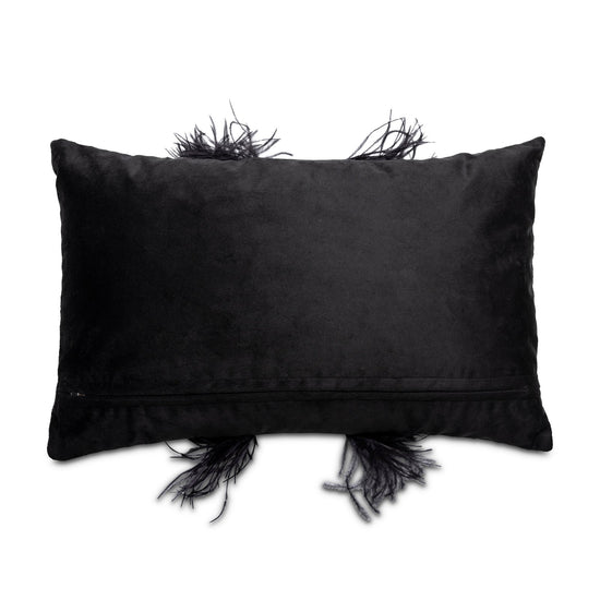 Ostrich Trim Pillow - Black / Velvet
