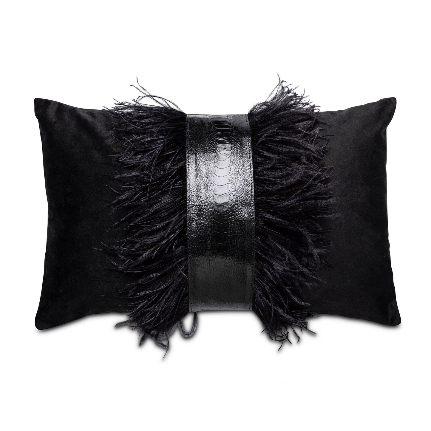 Ostrich Trim Pillow - Black / Velvet