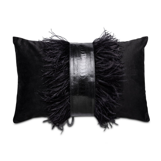 Ostrich Trim Pillow - Black / Velvet