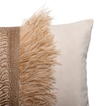 Load image into Gallery viewer, Ostrich Trim Pillow - Wheat / Velvet
