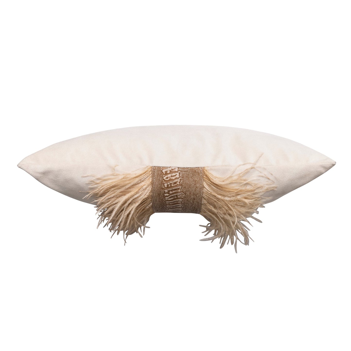 Ostrich Trim Pillow - Wheat / Velvet