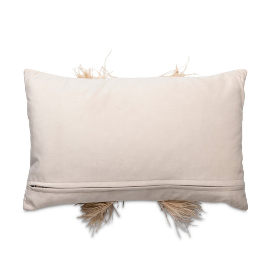 Ostrich Trim Pillow - Wheat / Velvet
