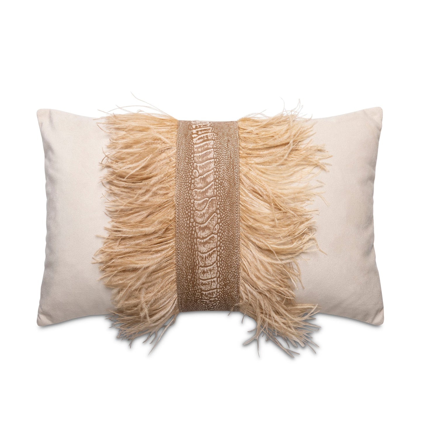 Ostrich Trim Pillow - Wheat / Velvet