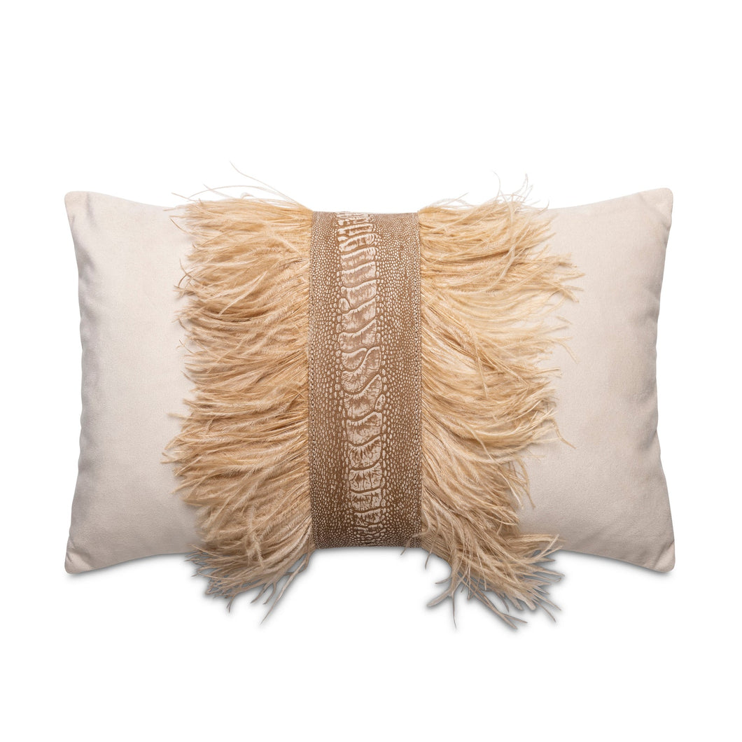Ostrich Trim Pillow - Wheat / Velvet