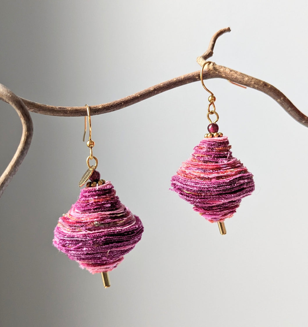 Pink Recycled Fabrics Earring