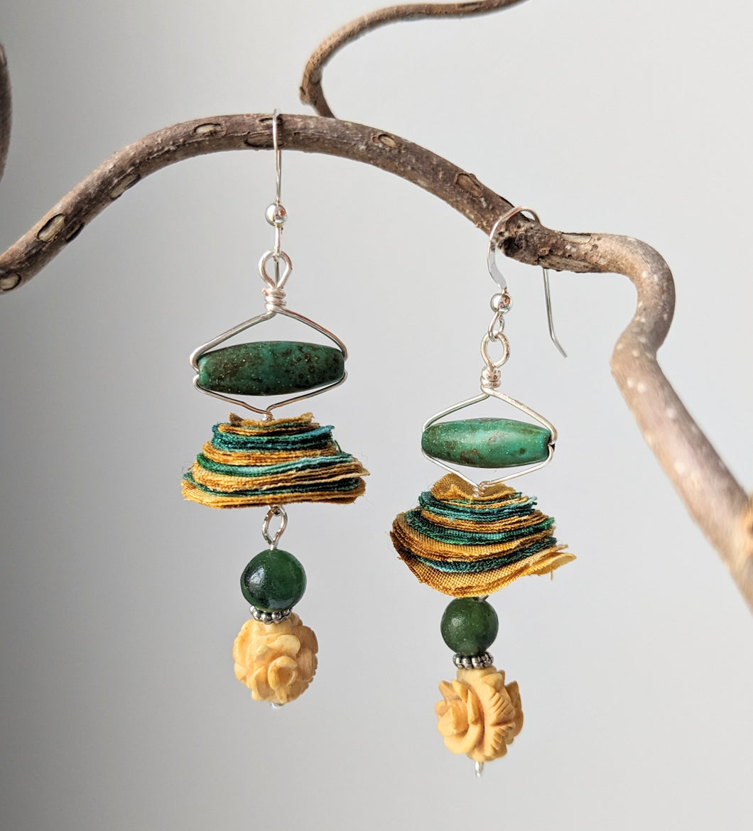 Jade & Yellow Recycled Fabrics Earring