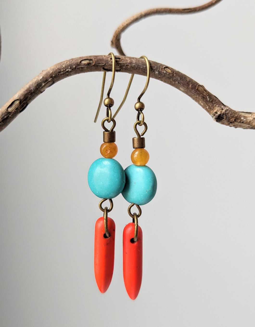 Turquoise Bead Upcycled Earrings