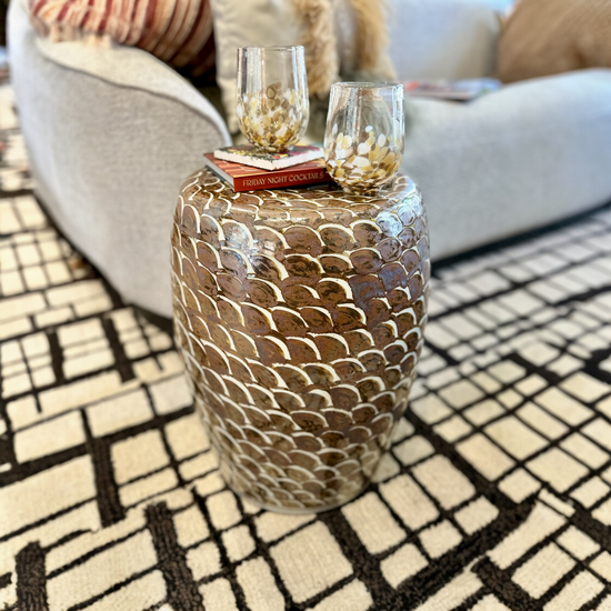 Rustic Brown Fish Scale Porcelain Garden Stool