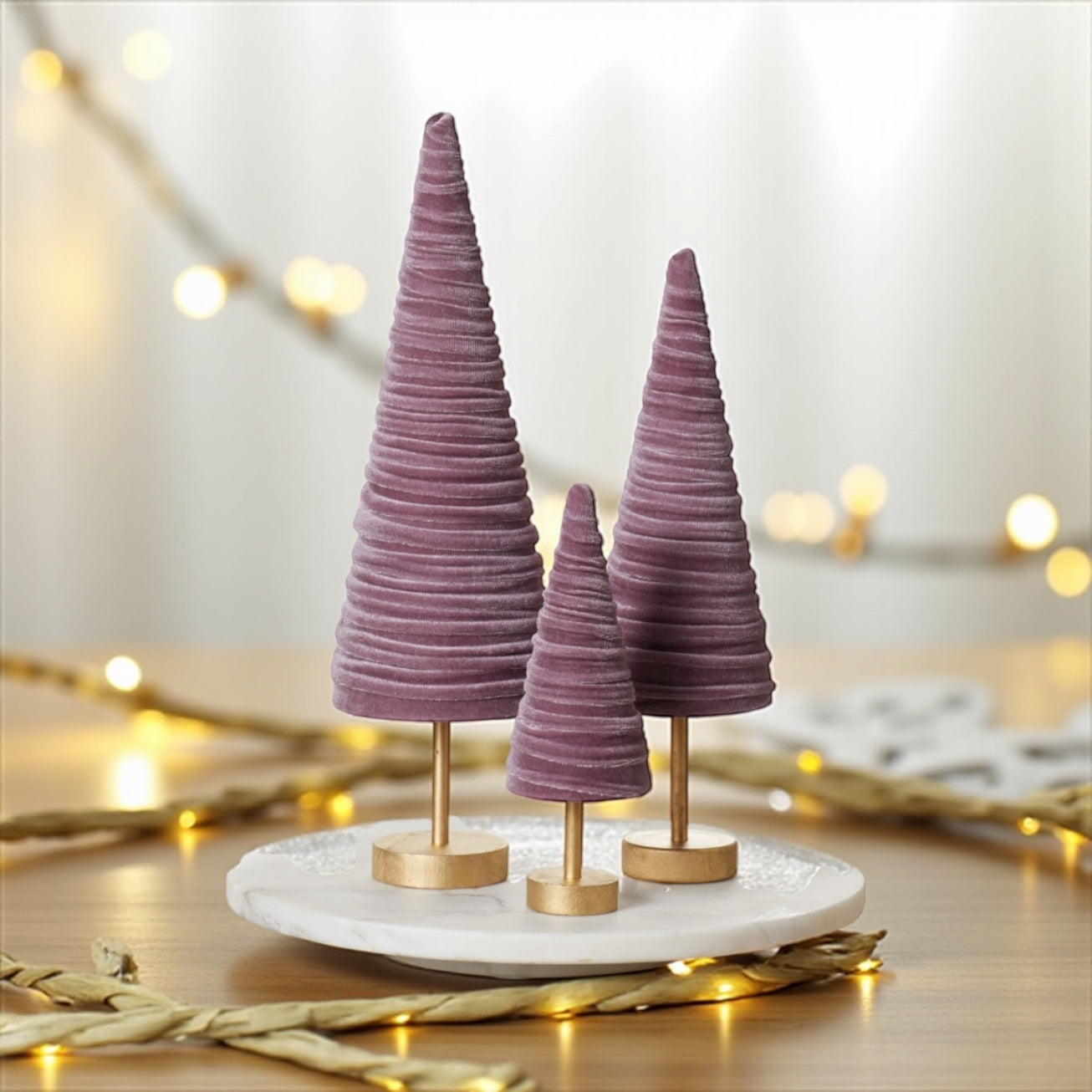 Velvet Pedestal Trees – Set of 3