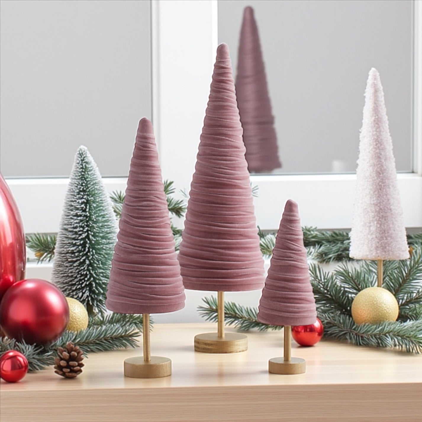 Velvet Pedestal Trees – Set of 3