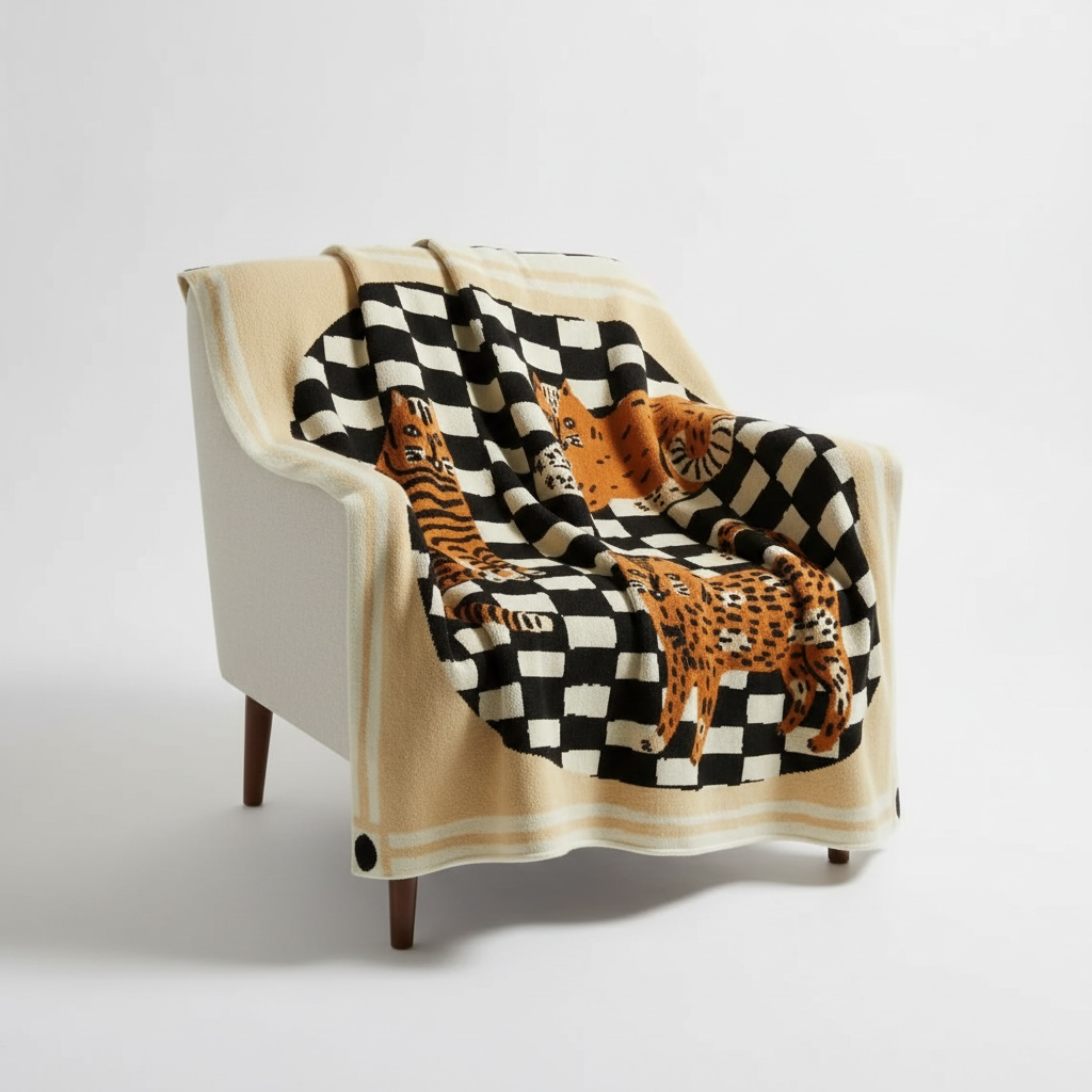 Three of Cats Knit Blanket