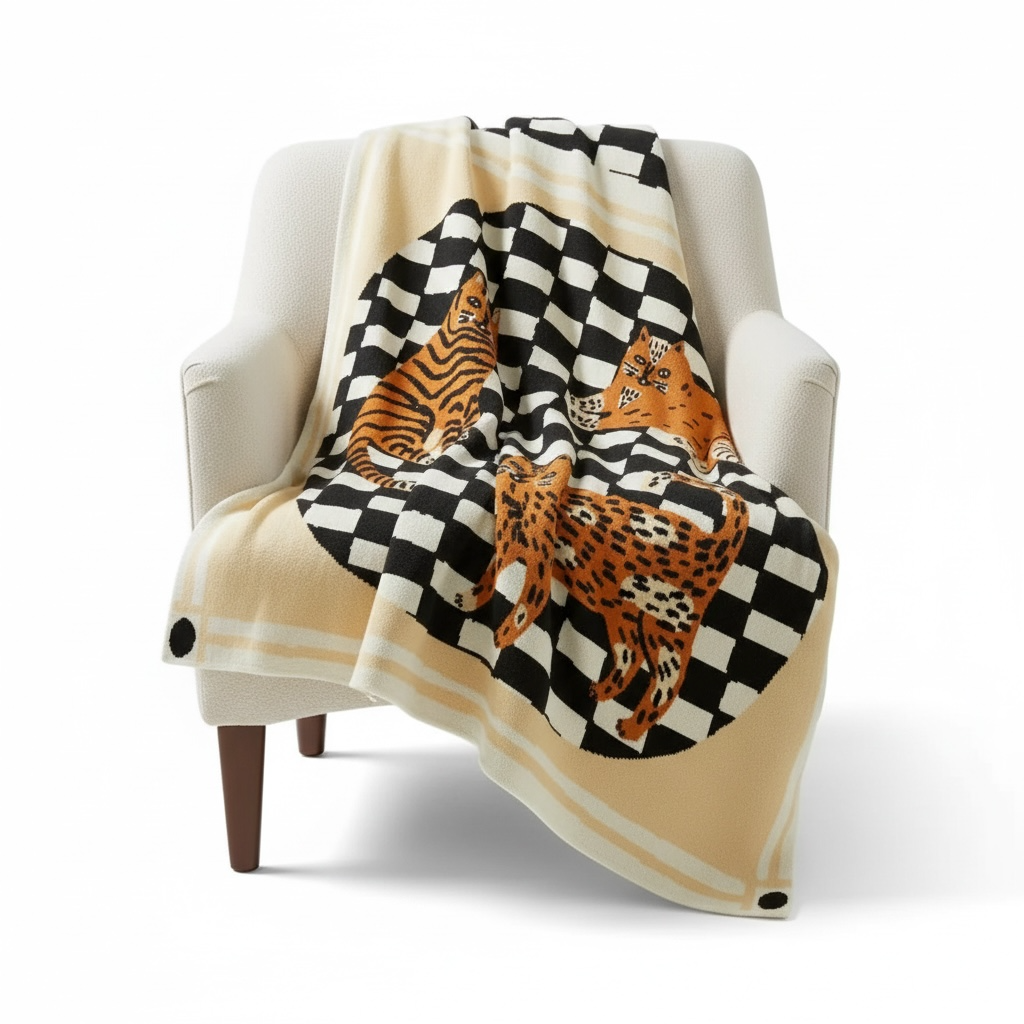Three of Cats Knit Blanket