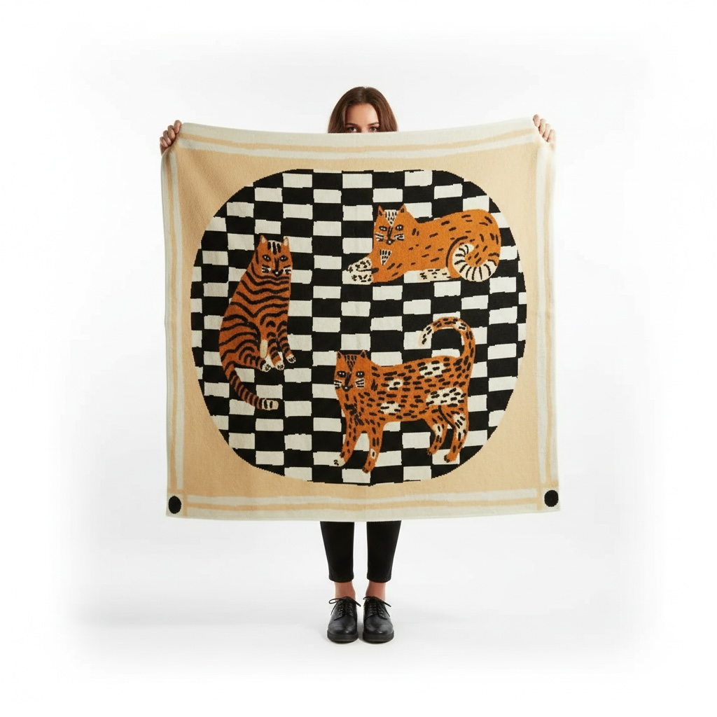 Three of Cats Knit Blanket