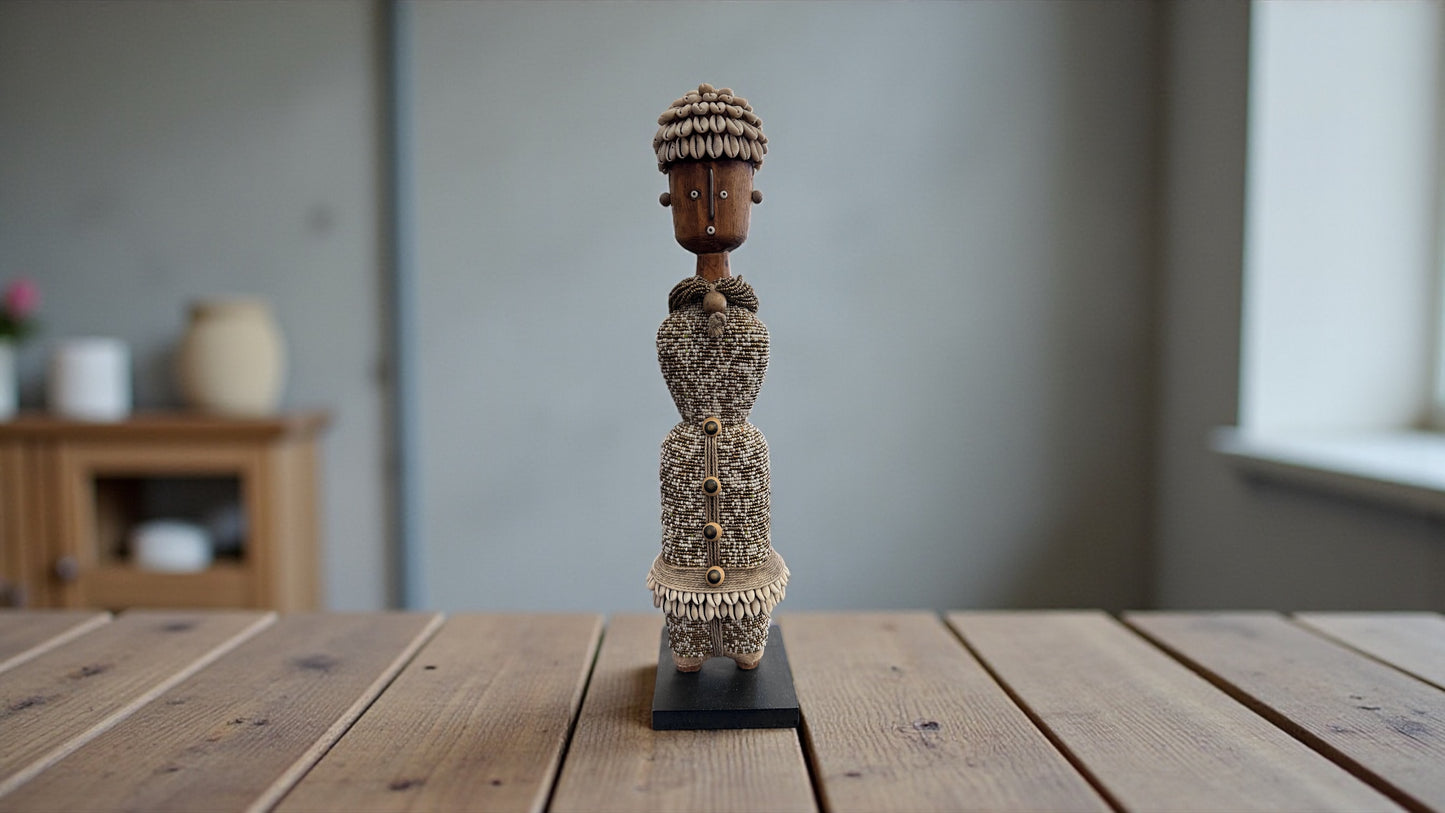 Beaded Speckled Gold and White Namji Doll