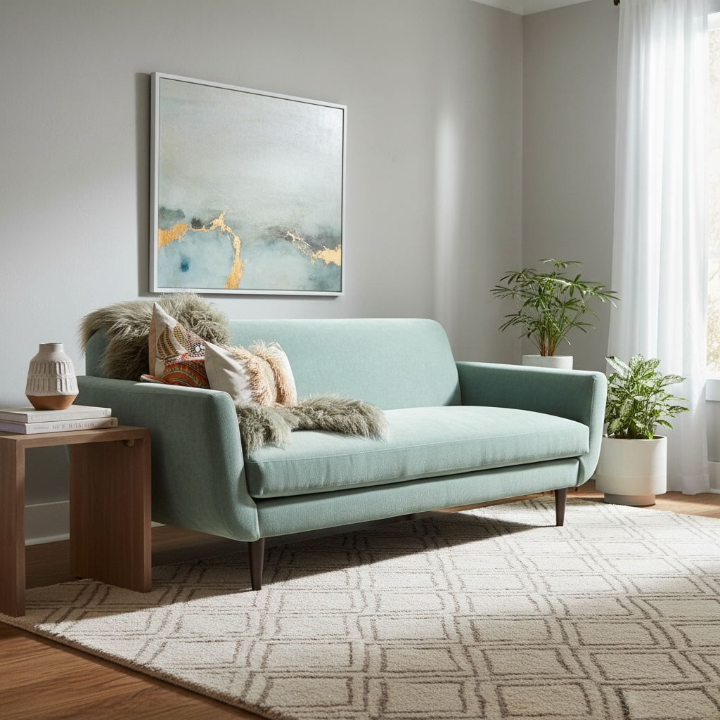 Jessica Sofa – Silver Sage Velvet / Dark Walnut