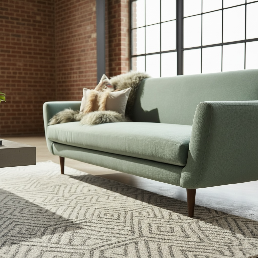 Jessica Sofa – Silver Sage Velvet / Dark Walnut