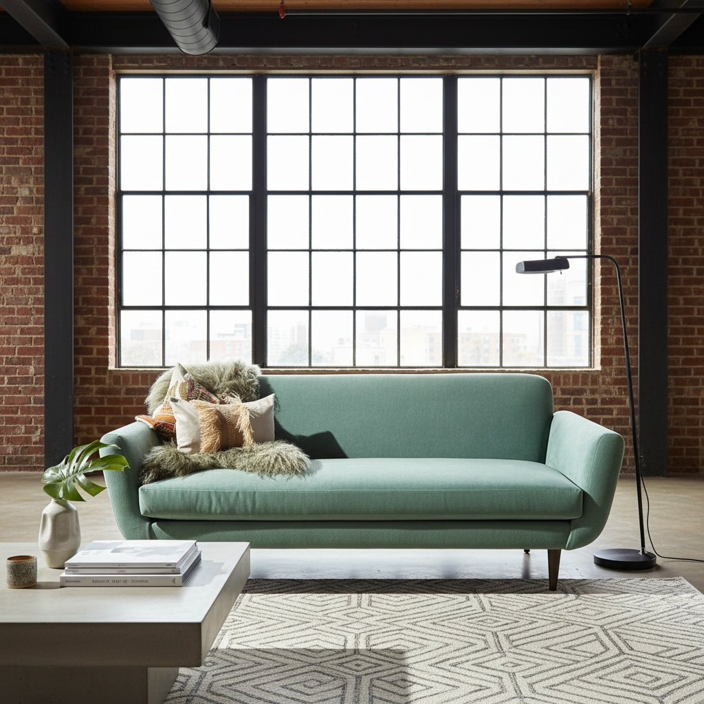 Jessica Sofa – Silver Sage Velvet / Dark Walnut