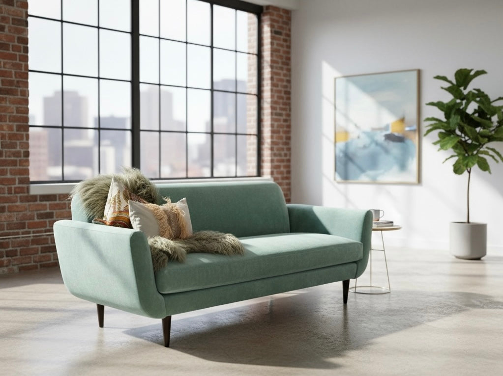 Jessica Sofa – Silver Sage Velvet / Dark Walnut