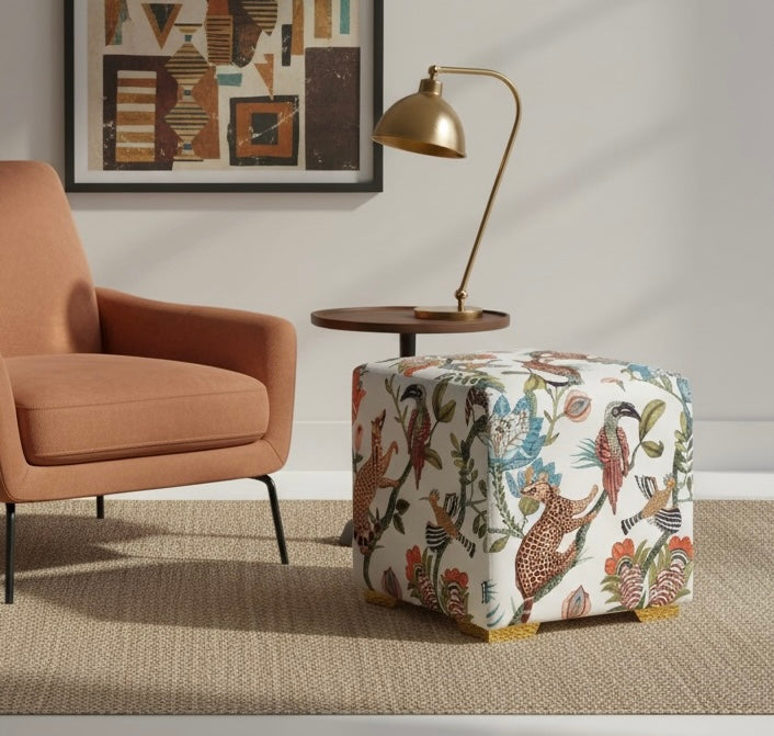 Camp Critters Linen Coral Cube Ottoman