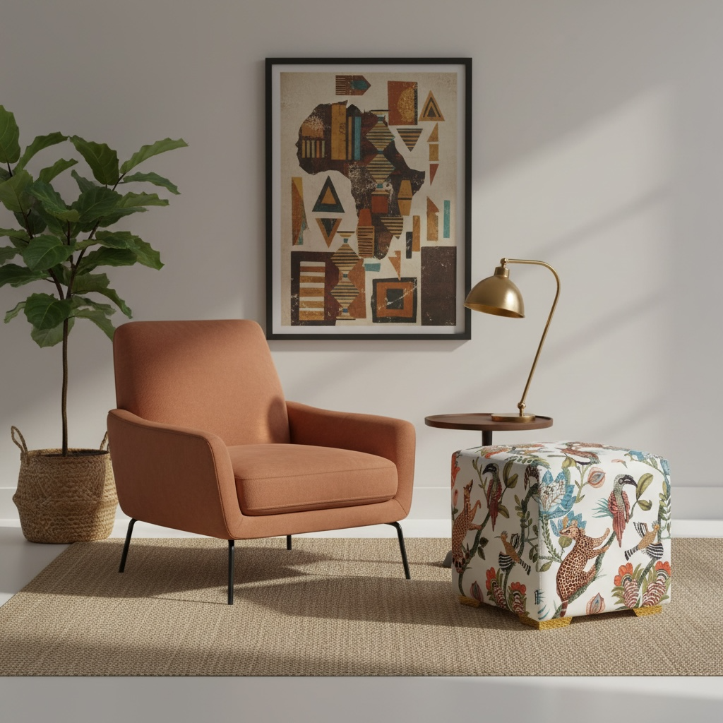 Camp Critters Linen Coral Cube Ottoman