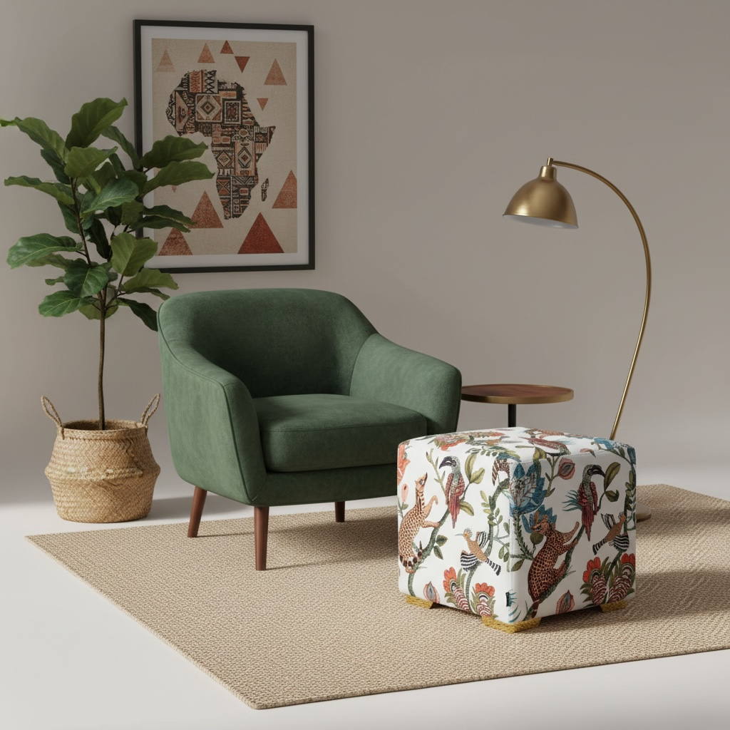 Camp Critters Linen Coral Cube Ottoman