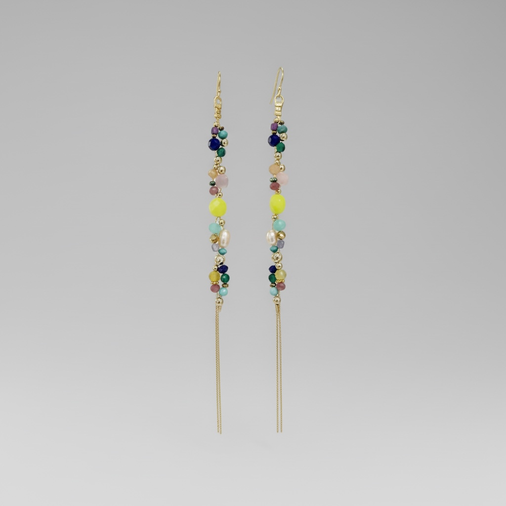 Handcrafted Natural Stone & Gold-Filled Long Dangle Earrings