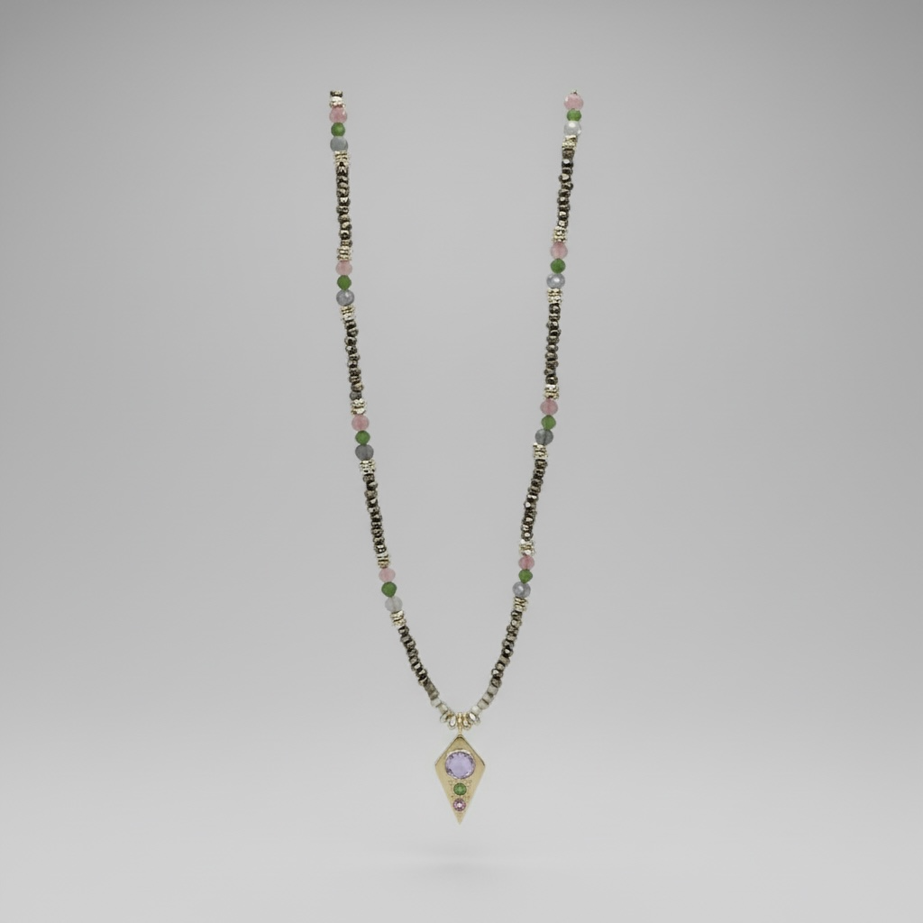 Vermeil Gemstone Charm Necklace with Tanzanite & Tourmaline