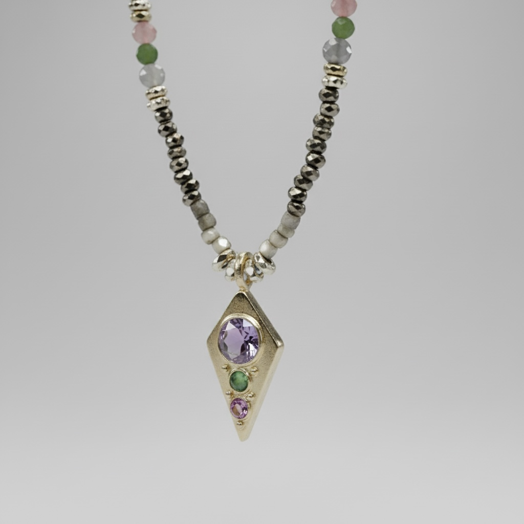 Vermeil Gemstone Charm Necklace with Tanzanite & Tourmaline