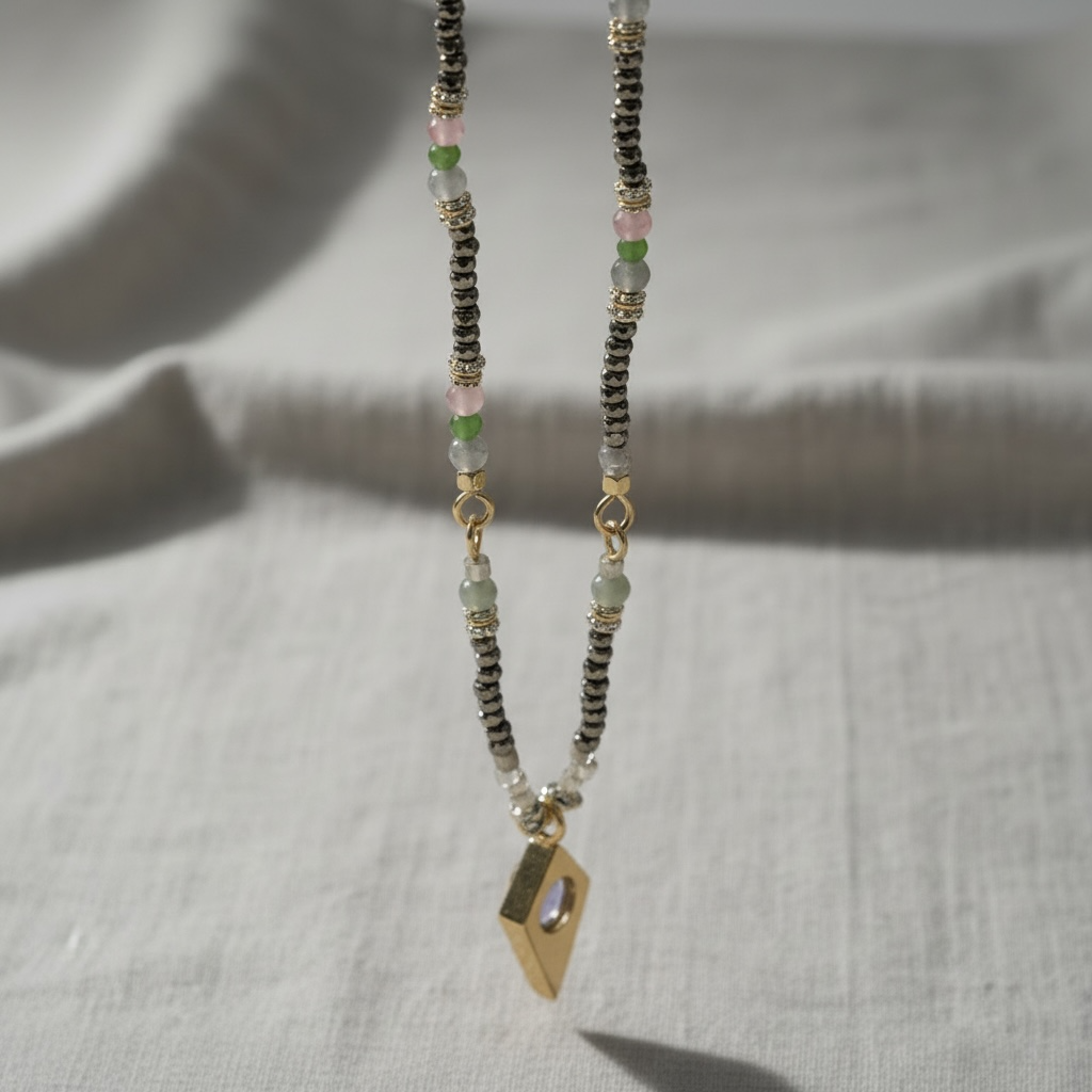Vermeil Gemstone Charm Necklace with Tanzanite & Tourmaline