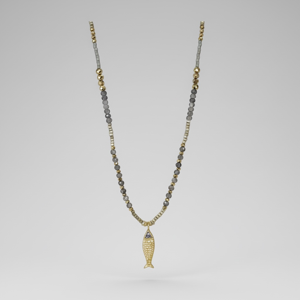 Tanzanite Vermeil Fish Charm Necklace