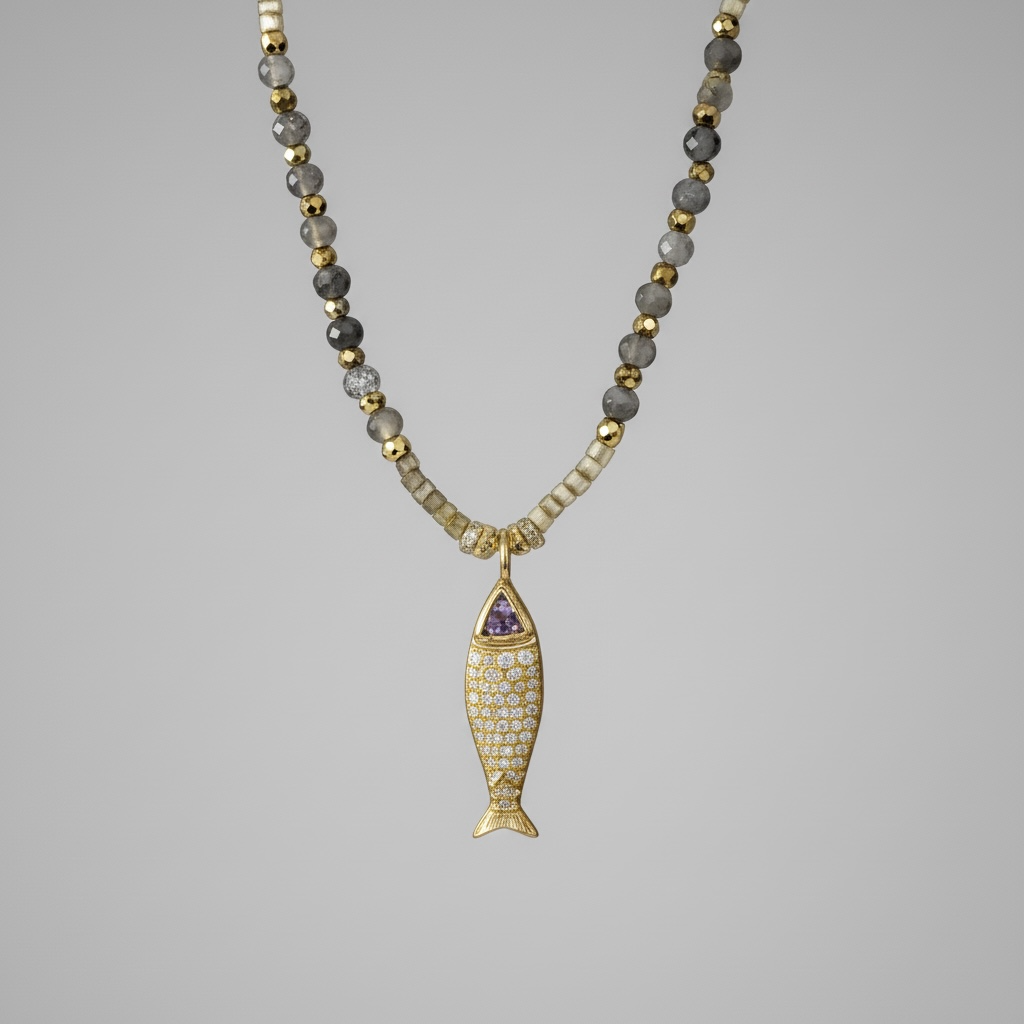 Tanzanite Vermeil Fish Charm Necklace