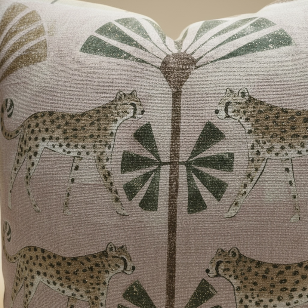Leopard and Palm Tree Cotton Pillow