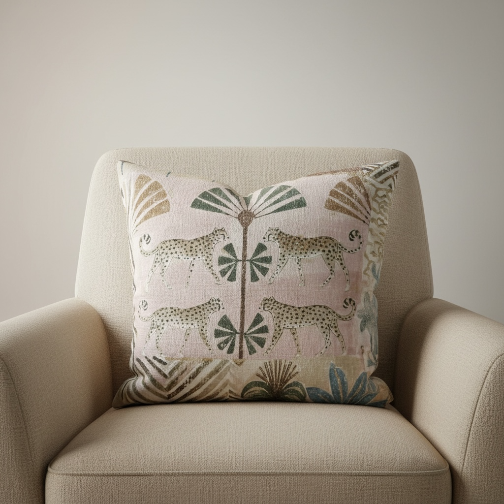 Leopard and Palm Tree Cotton Pillow