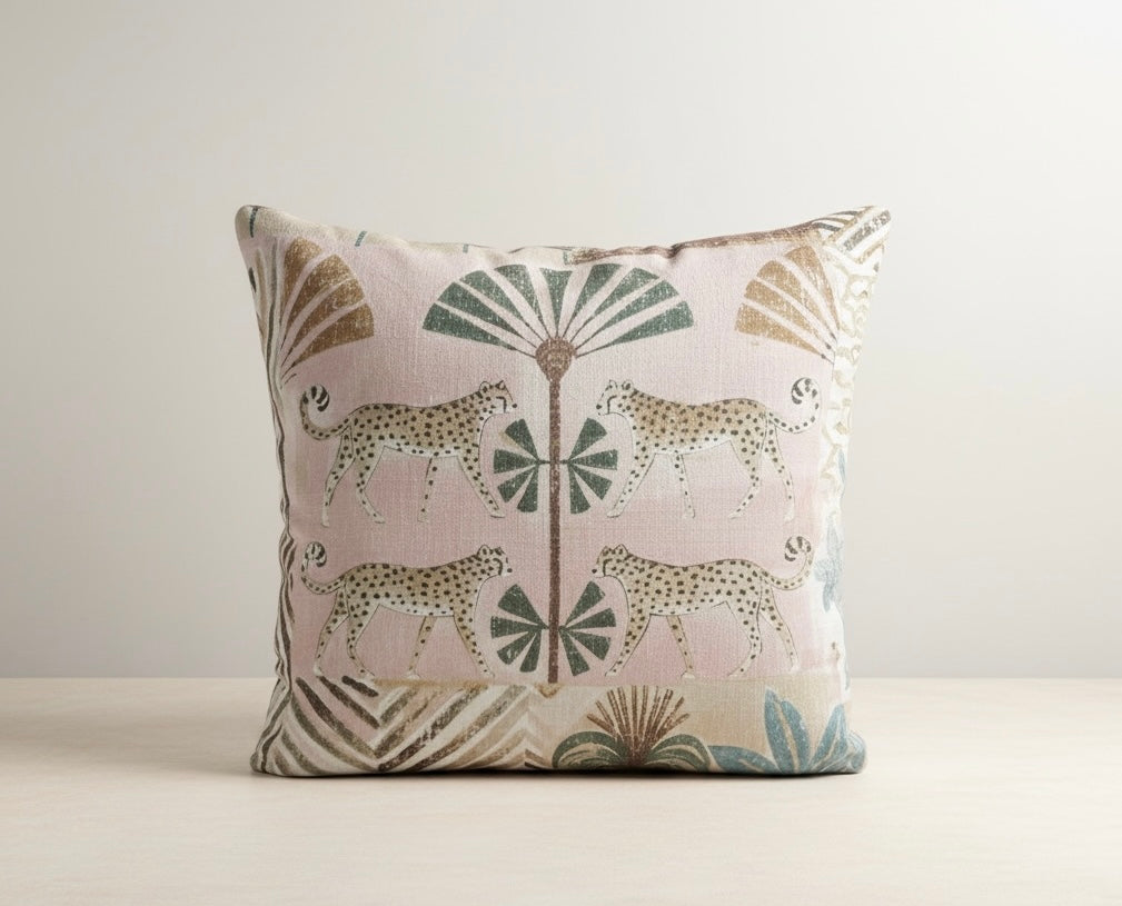 Leopard and Palm Tree Cotton Pillow