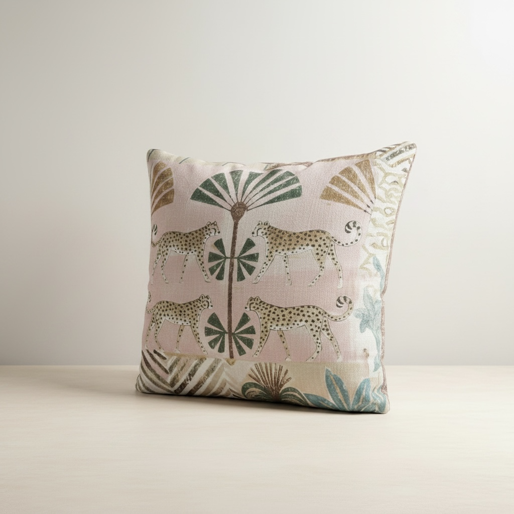 Leopard and Palm Tree Cotton Pillow