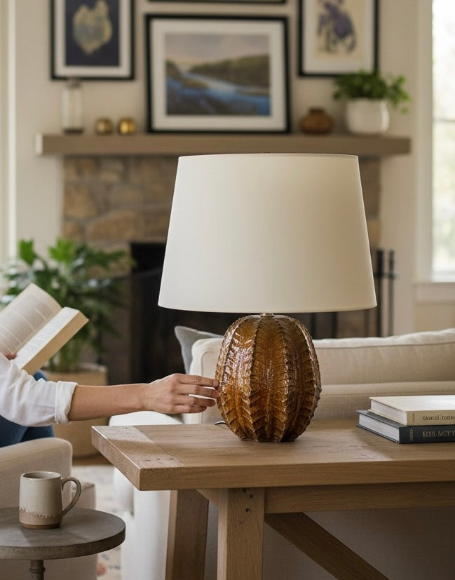 Amber Glazed Tamegroute Sea Urchin Lamp