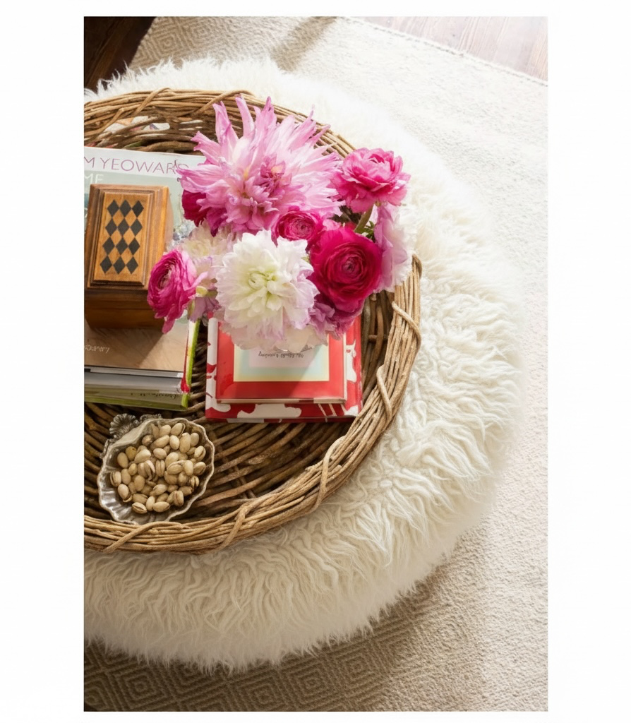 Curly Shearling Angora Ottoman