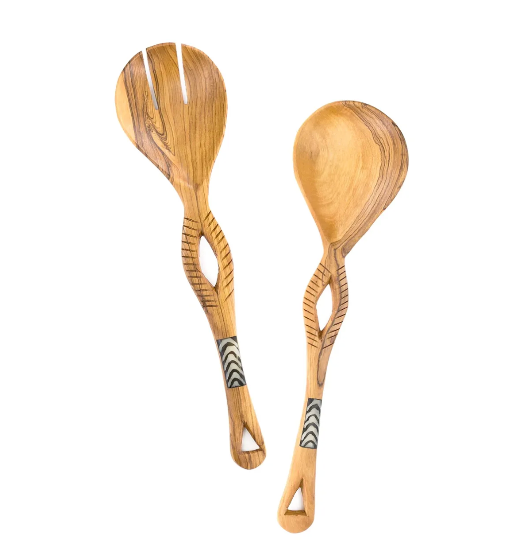 Kenyan Olive Wood Eyelet Salad Set