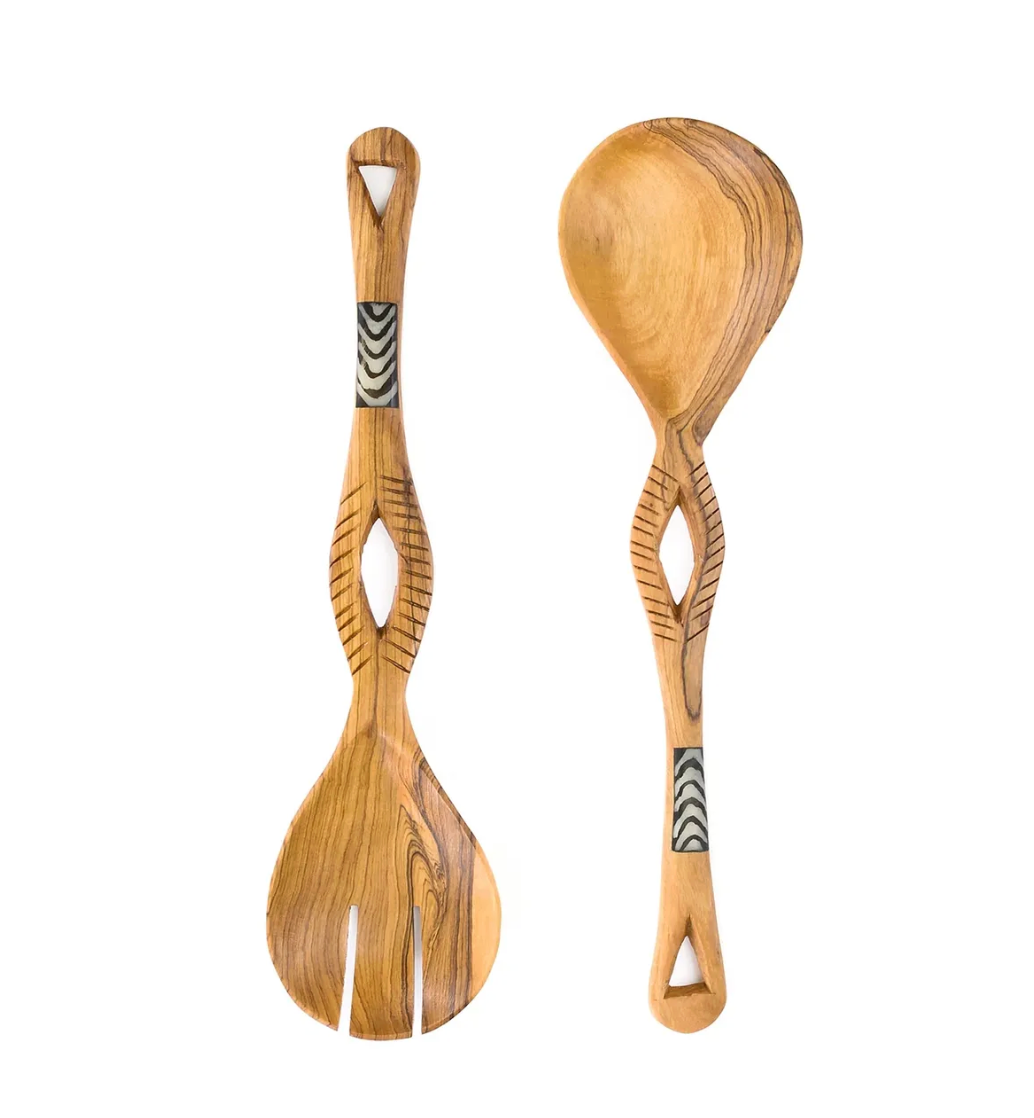 Kenyan Olive Wood Eyelet Salad Set