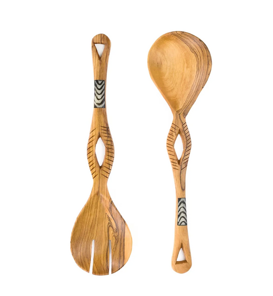 Kenyan Olive Wood Eyelet Salad Set
