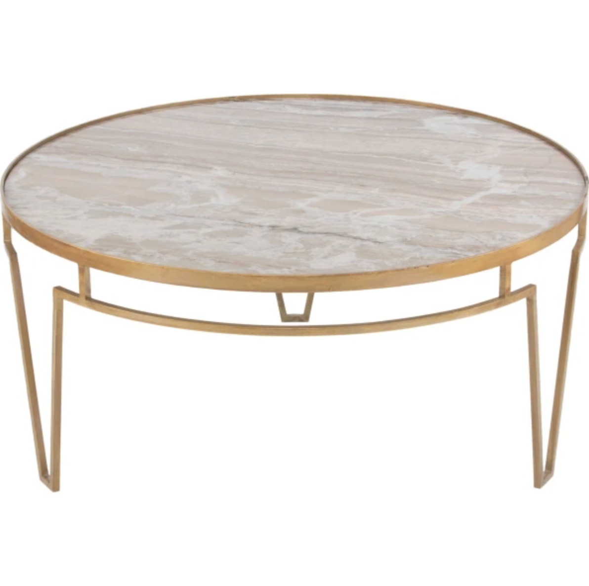 Madrid Coffee Table – Round Taupe Marble / Antique Gold
