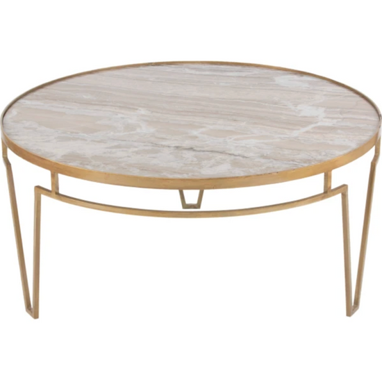 Madrid Coffee Table – Round Taupe Marble / Antique Gold