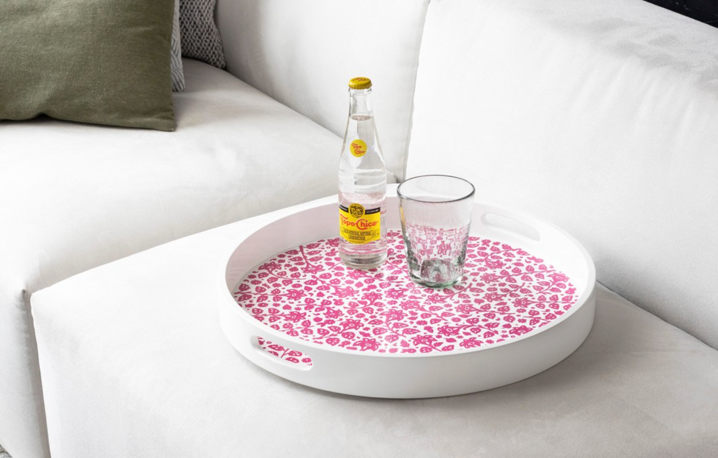 Round Serving Tray - Pink and White