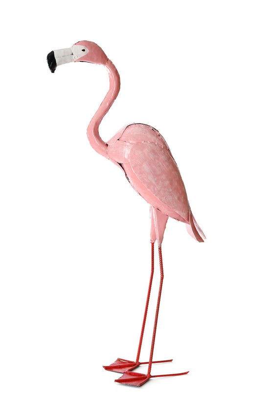 Small Pink Recycled Metal Flamingo Sculpture