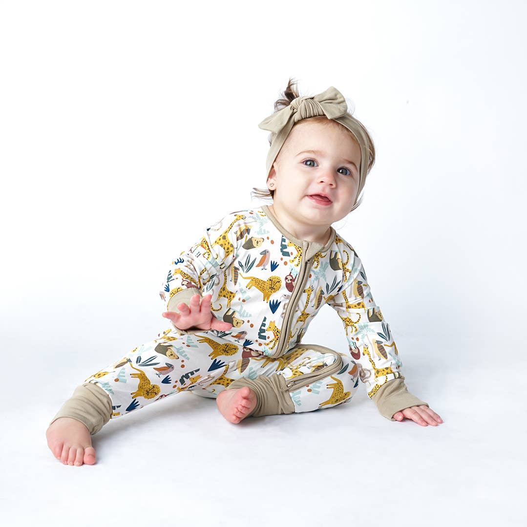 Jungle Friends Bamboo Pajama Convertible Footie Romper