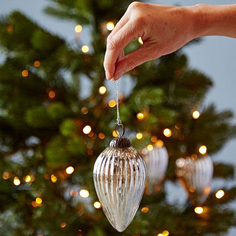 Antique Effect Glass Teardrop Christmas Baubles