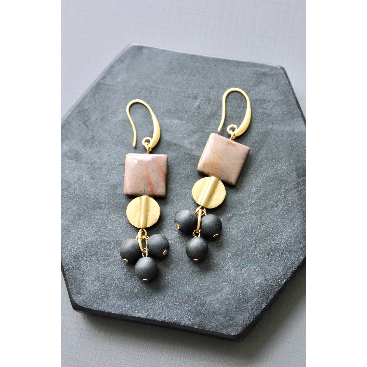 Brown Square Cluster Earrings